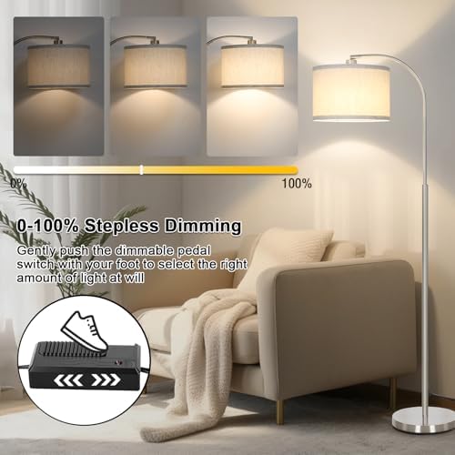 Arc Floor Lamp, Dimmable Floor Lamp for Living Room, Standing Lamp with Adjustable Drum Shade, Tall Pole Lamp for Bedroom Study Room Office, 9W 3000K LED Bulb Included - Image 2