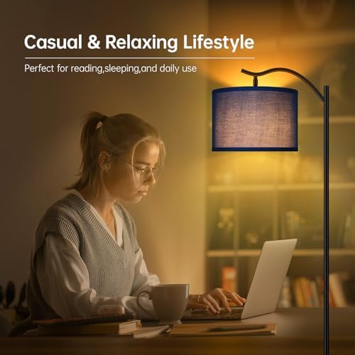 BoostArea Floor Lamp for Living Room,LED Arched Floor Lamp,Tall Modern Standing Lamp with Blue Linen Shade,E26 Socket, Footswitch,Montage Mid Century Floor Lamp for Bedrooms,Corner,Office - Image 3
