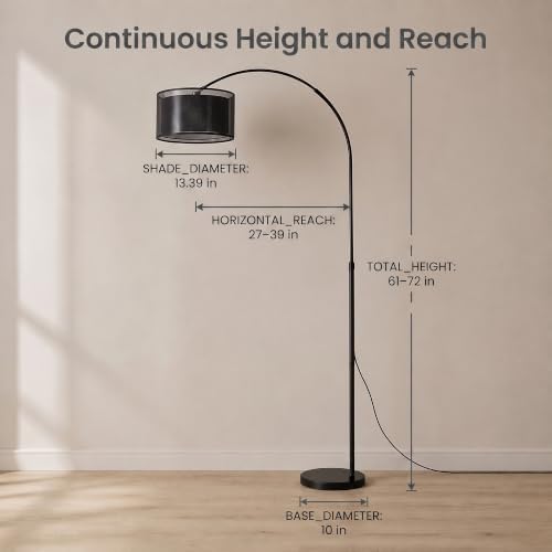 72in Black Arch Floor Lamp with Dual-Layer Shade＆Marble Base - Image 3