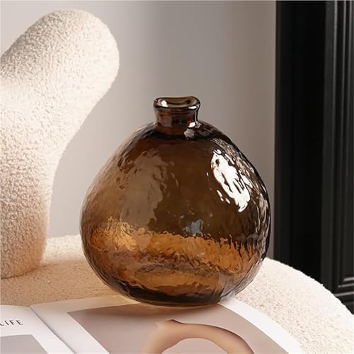 Unique Clear Glass Vase Hammered Fluted Unique Flower for Centerpieces Aesthetic Room Decor(Brown) - Image 4