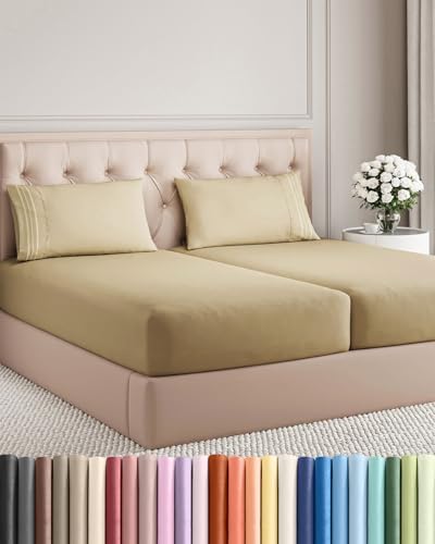 Split King Size 5 Piece Sheet Set - Breathable & Cooling Sheets - Beige by CGKUnlimited