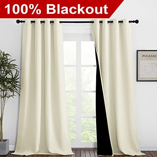 NICETOWN Beige Blackout Curtains for Patio 46" Wide x 90" Long 2 Panels - Image 2