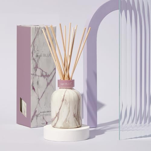 Capri Blue Modern Marble Reed Diffuser Set - Includes Reed Diffuser Sticks, Scented Oil & Glass Bottle - Luxury Scents for Bedroom Decor & Bathroom Air Freshener - Aloha Orchid (5.7 fl oz) - Image 2