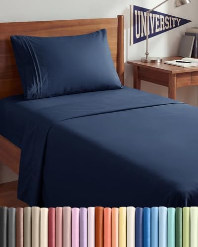 Twin XL 3 Piece Sheet Set - College Dorm Room Essentials - Navy Blue by CGKUnlimited