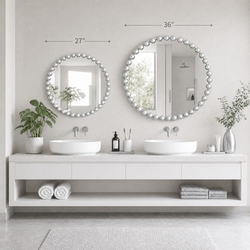 Madison Park Round Mirror, Metal Frame Circle Mirror 36 inch, Wall Art Decor Mounted Hanging for Entryway, Bathroom, hallway, Living Room, Vanity, Marlowe, Silver - Image 2