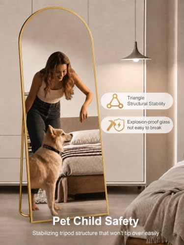 Simple Deluxe Arched Full Length Mirror, 71"x26"Large Floor Mirrors, for Wall Door Bedroom Bathroom Living Room (Gold) - Image 4