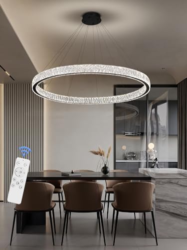 Modern LED Dimmable Crystal Chandelier 47.5" Ring Pendant Light Adjustable Round Chrome Crystal Chandelier Light Fixtures for Dining Room Living Room - Image 4