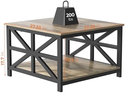 GreenForest 27.55 Inch Square Coffee Table with 2 Tier Storage - Image 2