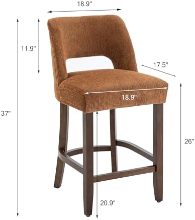 VKNOW Bar Stools Set of 2, 26" Fabric Counter Height Bar Stools, Orange - Image 2