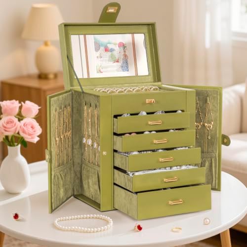 AKOZLIN 6-Tier Jewelry Box Organizer 5 Drawers Storage Medium Green - Image 2