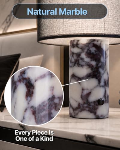 Marble Table Lamp with Battery: Black Linen Shade, Touch Control - Image 6