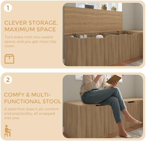 Bobve L-Shape Storage Bench with Cushion, Backless Corner Dining Bench, Kitchen Dining Nook Bench with Hidden Storage for Dining Room, Kitchen, Entryway (Natural Wood) - Image 6