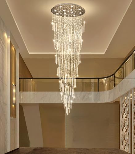 D32'' x H100'' Modern Crystal Chandelier High Ceiling Chandeliers for Entryway Glam Chandelier Large Raindrop Chandeliers LED Dimmable Light Fixtures for Staircaes Foyer Hallway Living Room Silver - Image 6