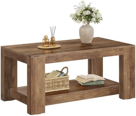 VASAGLE Coffee Table, 2-Tier Center Table with Rustic Charm and Clean Lines by VASAGLEbySONGMICSHOME
