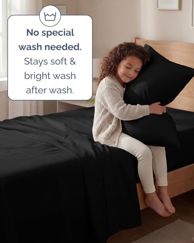Twin Size 3 Piece Sheet Set - Comfy Breathable & Cooling Sheets - Black - Image 6