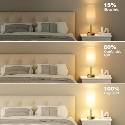Fenmzee Gold Bedside Lamp for Bedroom, Dimmable Touch, USB A+C, AC Outlet - Image 2