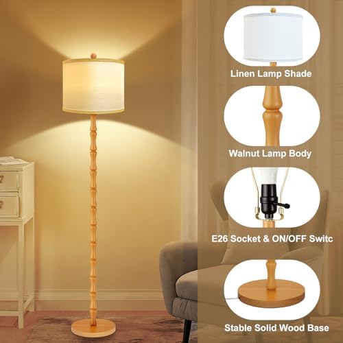 Vinaco Wood Floor Lamp, 3 Color Temperatures Dimmable Rotary Switch - Image 4