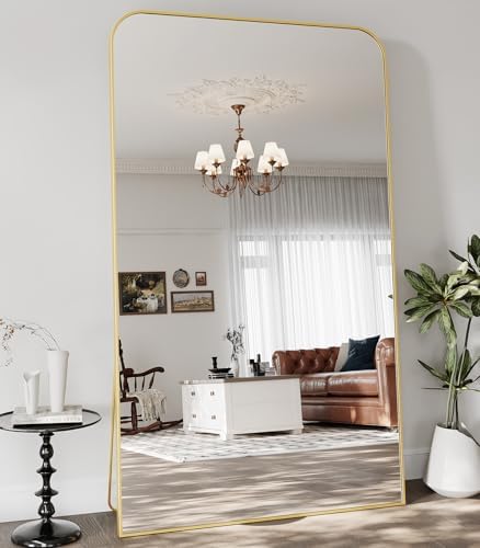 Koonmi Full Length Mirror, 81"x41" Mirror Full Length with Stand, Gold Domed Top Square-Edged Floor Mirror with Aluminum Alloy Frame for Bedroom Living Room by KOONMI