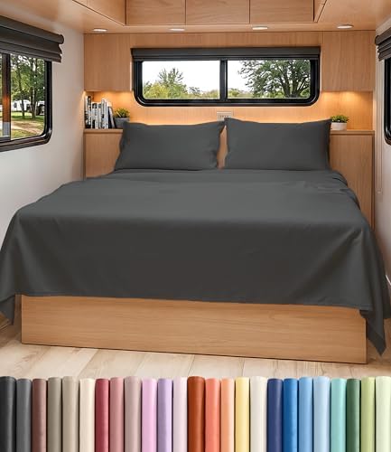 Short Queen Size 4 Piece Bed Sheet Set - RV Short Queen Sheets - Charcoal by CGKUnlimited