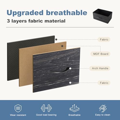 DUMOS Nightstand with 4 Drawers Bedside Table with Removable Fabric Bins Sturdy Steel Frame Wood Top Organizer Furniture for Bedroom Closet Living Room,Black Wood Grain - Image 5