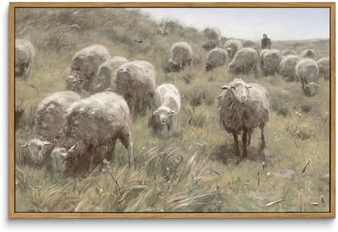 InSimSea Framed Canvas Wall Art Vintage Decor, Sheep on the Dunes Pictures Farmhouse Decor, Large Wall Art Living Room Bathroom Bedroom Office Decorations, 16"x24" by InSimSeaArt