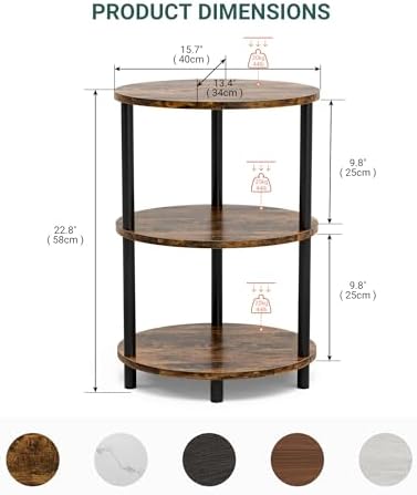 Round Small End Table - 3 Tier Oval Accent Table for Small Spaces, Rustic Wood and Metal Couch Side Table, Nightstand for Bedroom or End Table Living Room, Easy to Assemble, Rustic Brown - Image 2