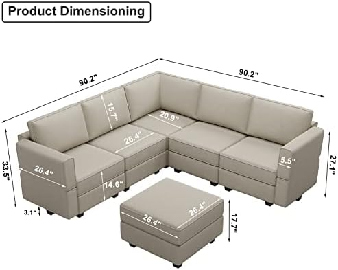 Belffin Modular Sectional Sofa with Storage Seats Velvet L Shaped Corner Couch Convertible Sectional Sofa with Chaise (Grey, L Shape-1)… - Image 2