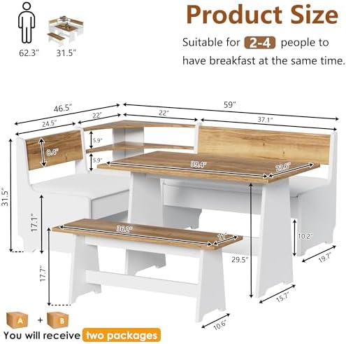 PAKASEPT Corner Breakfast Nook Table Set Kitchen Bench with Soft Cushion - Image 2