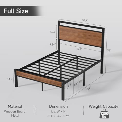Z-hom Full Metal Bed Frame&Wooden Headboard&Footboard,No Box Spring,Walnut - Image 2