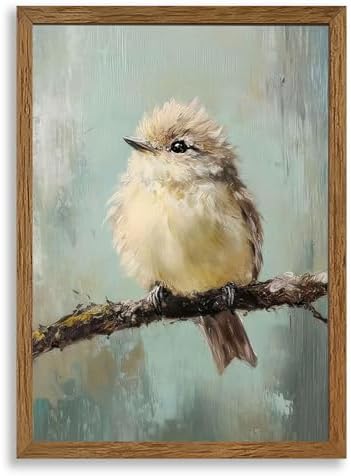 AVECCO Cute Funny Fluffy Bird on Branch Wall Art Canvas Framed 16x24 inch by Unknown