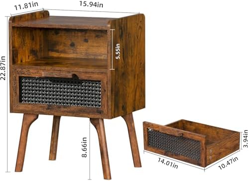 Lerliuo Rattan Nightstand, Boho Side Table with Drawer Open Shelf - Image 3