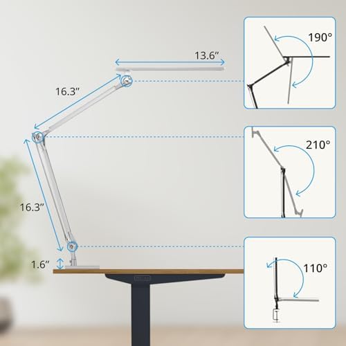UPLIFTDESK E7 LED Desk Lamp – Adjustable 3 Color Modes, Dimmable Home Office Desk Light for Standing Desk, Dual Monitors, Aluminum Task Lamp (Silver Lamp, Silver Base) - Image 4