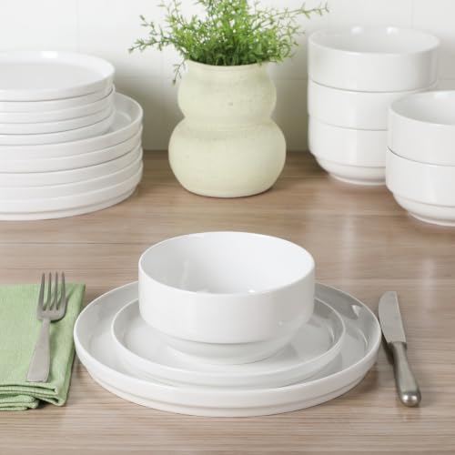Gibson Home Rothernberg 18-Piece Stackable Porcelain Dinnerware Set, Service for 6 – White Plates and Bowls, Microwave & Dishwasher Safe - Image 2