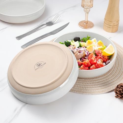 LIANYU Pasta Salad Bowls Set, 33oz Wide and Shallow Serving Bowls Set of 4, Deep Stoneware Plates for Serving Pasta, Noodle, Cereal, Non-Scratch, Four-color - Image 3