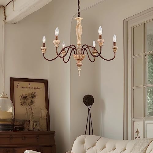 6 Light 28in Farmhouse French Country Chandelier for Dining Room - Image 4