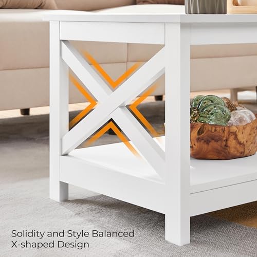 Yaheetech White Coffee Table for Living Room, X-Design Storage Shelf, 39.5" - Image 5