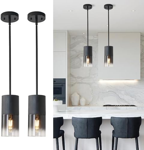 Pendant Light Fixtures, Adjustable Modern Pendant Lights for Kitchen Island, Industrial Glass Pendant Lights for Dining Table Hallway Bedroom Living Room Black 2 Packs by LINSEEDS