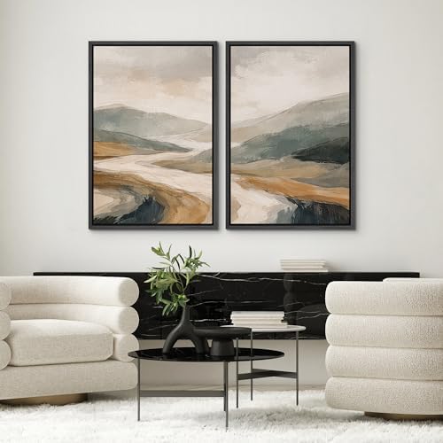 SIGNWIN Framed Wall Art Print Set Neutral Abstract Landscape Mountain Valley Photography Modern Art Rustic Relax/Calm Multicolor for Living Room, Bedroom, Office - 16"" x24 x2 BLACK - Image 2