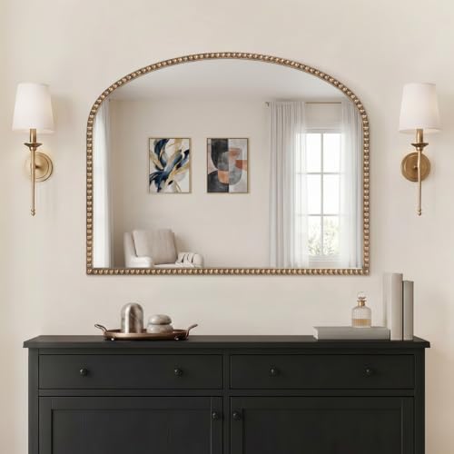 Antique Gold Arched Wall Mirror, 36" x 28" Beaded Mirror - Image 2
