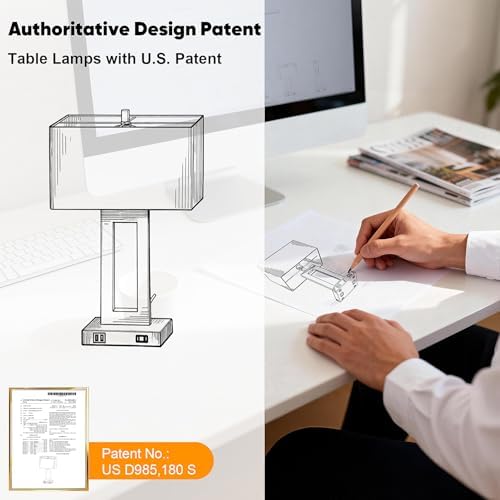 TOBUSA 22" Black Modern Table Lamp Set of 2 with 2 USB Ports&AC Outlet - Image 2