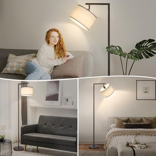 Fully Dimmable Floor Lamp Brown, Arc Floor Lamp for Bedroom with Adjustable Hanging Shade & Foot Switch, Modern Standing Lamp Corner Light Reading Lamp for Living Room, Office, LED Bulb Included - Image 6