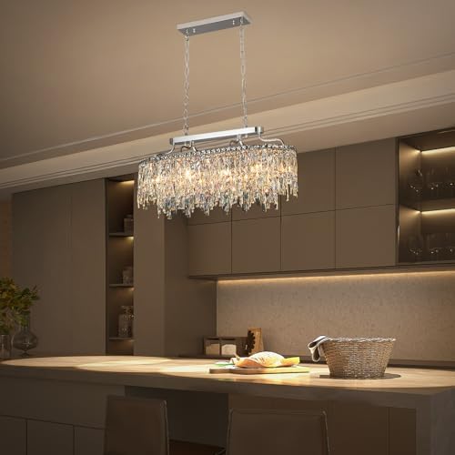 32" 10 Light Oval Chrome Crystal Chandeliers for Dining Room - Image 7