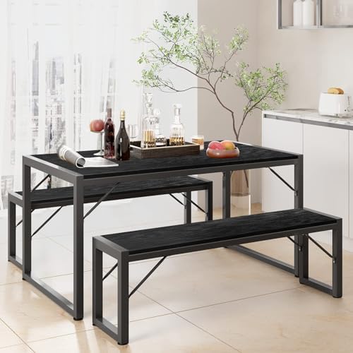 Gizoon 45.5" Dining Table Set for 4, Kitchen Table with 2 Benches Black by Gizoon