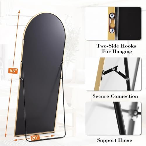 DUMOS 63"x20" Arched Full Length Floor Mirror, Full Body Mirror with Stand - Image 2