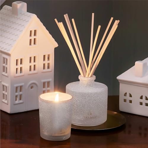 Thymes Frasier Fir Reed Diffuser Set – Includes Reeds, Fragrance Oil, and Frosted Glass Bottle – Fragrance Oil Diffuser – Room Fresheners – Luxury Home Decor – White (Flocked, 4 fl oz) - Image 4