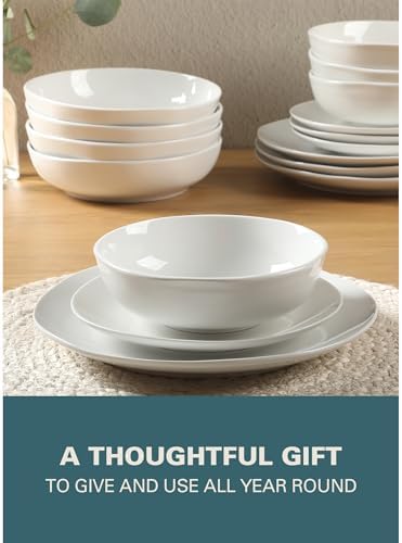 Gibson Home Lindendale 16 Piece Porcelain Ceramic Plates and Bowls Dishes Scratch and Chip Resistant Service for 4 Dinnerware Set - White - Image 7
