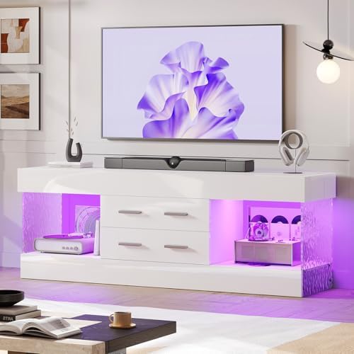 Bestier Modern TV Stand for 65 Inch TV, White Entertainment Center by Bestier