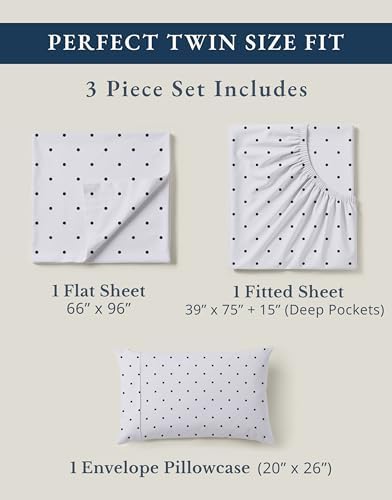 LANE LINEN Twin Sheets 100% Organic Cotton 3pc Percale Cooling - Polka Dot - Image 4