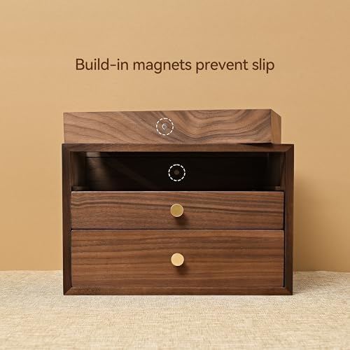 Black Walnut Jewelry Box for Women, 3 Layer Wooden Organizer with Glass Lid - Image 3