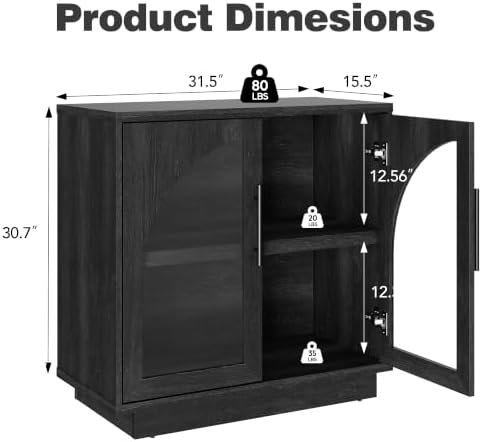 Fatmok Modular Entertainment Center & Buffet Cabinet, Extra Long Sideboard TV Stand with Arched Glass Doors, Modern Wooden Storage Cabinet for Living Room, Black Grey(DEED,4-Piece) - Image 2